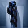 Scarves - SVINOY MEN'S SCARF — WIDE BLACK & ROYAL BLUE WOOL STRIPES - AV08 PARIS