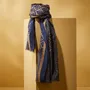 Scarves - BANGARAM MEN'S SCARF — BEIGE & INDIGO BLUE PRINTED PATTERNS IN WOOL - AV08 PARIS