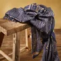 Scarves - BANGARAM MEN'S SCARF — BEIGE & INDIGO BLUE PRINTED PATTERNS IN WOOL - AV08 PARIS