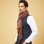 Scarves - KADMAT MEN'S SCARF — FLORAL PATTERNS PRINTED CAMEL & BLUE ORGANIC COTT - AV08 PARIS
