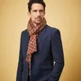 Scarves - KADMAT MEN'S SCARF — FLORAL PATTERNS PRINTED CAMEL & BLUE ORGANIC COTT - AV08 PARIS