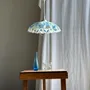 Suspensions - Suspension vintage en verre blanc et bleu à bord ondulé D46 H53 - OFFICE OBJETS