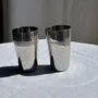 Glass - Set of 2 vintage stainless steel tumblers H12 D7 - OFFICE OBJETS