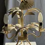 Decorative objects - Small vintage floral chandelier in cream painted metal with 3 light ar - OFFICE OBJETS