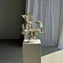 Decorative objects - Small vintage floral chandelier in cream painted metal with 3 light ar - OFFICE OBJETS
