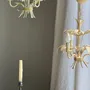 Decorative objects - Small vintage floral chandelier in cream painted metal with 3 light ar - OFFICE OBJETS