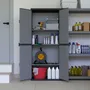 Etagères - Mongardi : Armoire à 3 niveaux en résine avec deux portes, Facile à monter, Système modulaire, Intérieur et Extérieur, 68L × 38,5P × 165H cm, Gris et Noir - MONGARDI