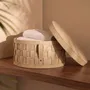 Corbeilles - Panier de rangement décoratif rond en cuir régénéré couleur sable avec couvercle - ANGEL CERDÁ