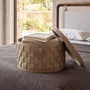 Corbeilles - Panier de rangement décoratif rond en cuir régénéré vison foncé avec couvercle - ANGEL CERDÁ