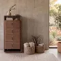 Corbeilles - Panier de rangement décoratif rond en cuir régénéré vison foncé avec couvercle - ANGEL CERDÁ