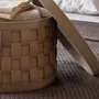 Corbeilles - Panier de rangement décoratif rond en cuir régénéré vison foncé avec couvercle - ANGEL CERDÁ