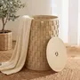 Corbeilles - Panier de rangement décoratif cylindrique en cuir régénéré couleur sable avec couvercle - ANGEL CERDÁ