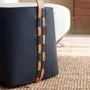 Baskets - Rectangular decorative storage basket in dark blue regenerated leather with handle - ANGEL CERDÁ
