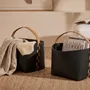 Baskets - Rectangular decorative storage basket in dark blue regenerated leather with handle - ANGEL CERDÁ