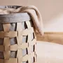 Baskets - Cylindrical decorative storage basket in sand-coloured regenerated leather - ANGEL CERDÁ