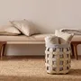Baskets - Cylindrical decorative storage basket in sand-coloured regenerated leather - ANGEL CERDÁ