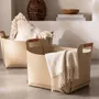 Baskets - Rectangular decorative storage basket in sand-coloured regenerated leather with handles - ANGEL CERDÁ