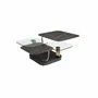 Coffee tables - Square extendable coffee table in tempered glass and porcelain marble, gold-coloured steel and black steel - ANGEL CERDÁ