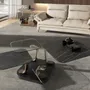 Coffee tables - Square extendable coffee table in tempered glass and porcelain marble, gold-coloured steel and black steel - ANGEL CERDÁ