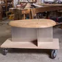 Tables for hotels - Mask oval Coffee Table L Sandblasted Oak, Brushed Stainless Steel Base - DUISTT