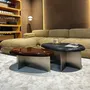 Tables for hotels - Mask oval Coffee Table L Sandblasted Oak, Brushed Stainless Steel Base - DUISTT