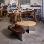Tables for hotels - Mask oval Coffee Table L Sandblasted Oak, Brushed Stainless Steel Base - DUISTT