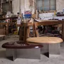 Tables for hotels - Mask oval Coffee Table L Sandblasted Oak, Brushed Stainless Steel Base - DUISTT