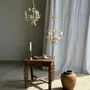 Suspensions - Petit lustre vintage à fleurs en métal crème fleurs orange à 3 bras - OFFICE OBJETS