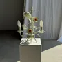 Suspensions - Petit lustre vintage à fleurs en métal crème fleurs orange à 3 bras - OFFICE OBJETS