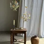 Suspensions - Petit lustre vintage à fleurs en métal crème fleurs orange à 3 bras - OFFICE OBJETS