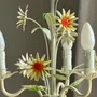Suspensions - Petit lustre vintage à fleurs en métal crème fleurs orange à 3 bras - OFFICE OBJETS