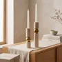 Candlesticks and candle holders - Handcrafted Travertine Brass Candle Holder Set Sculptural Candlestick - BELS & PEARL