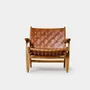 Armchairs - Vana armchair in solid teak and brown woven leather - DESIGN TRIP