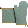 Potholders - Recycled oven mitt and pot holder set Grace Aqua 18 X 32 - MAISON VIVARAISE - SDE VIVARAISE WINKLER