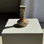 Objets de décoration - Petit vase soliflore blanc à décor floral et animalier orange H14 L9 - OFFICE OBJETS
