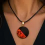 Jewelry - Bog Oak & Baltic Amber Pendant – Round, 40x40x6 mm – Baltic Ember Halo - GLASS4CANDLES