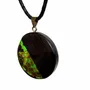 Jewelry - Bog Oak & Baltic Amber Pendant – Round, 40x40x6 mm – Green Halo Disc - GLASS4CANDLES