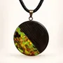 Jewelry - Bog Oak & Baltic Amber Pendant – Round, 40x40x6 mm – Green Halo Disc - GLASS4CANDLES