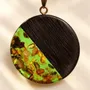 Jewelry - Bog Oak & Baltic Amber Pendant – Round, 40x40x6 mm – Green Halo Disc - GLASS4CANDLES