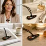 Jewelry - Bog Oak & Baltic Amber Pendant – Black, 55x25x8 mm – Shield of Time - GLASS4CANDLES