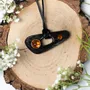 Jewelry - Bog Oak & Baltic Amber Pendant – Black, 55x25x8 mm – Shield of Time - GLASS4CANDLES