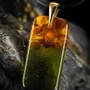 Jewelry - Baltic Amber & Resin Pendant – Rectangle, 38x18x6 mm – Emerald Reverie - GLASS4CANDLES