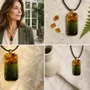 Jewelry - Baltic Amber & Resin Pendant – Rectangle, 38x18x6 mm – Emerald Reverie - GLASS4CANDLES