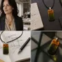 Jewelry - Baltic Amber & Resin Pendant – Rectangle, 38x18x6 mm – Emerald Reverie - GLASS4CANDLES