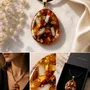 Jewelry - Baltic Amber & Selenite Pendant – Oval, 55x35x6 mm – Amber Shadow - GLASS4CANDLES