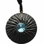 Jewelry - Bog Oak & Austrian Crystal Pendant – Round, 40x40x12 mm – Blue Halo - GLASS4CANDLES