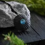 Jewelry - Bog Oak & Austrian Crystal Pendant – Round, 40x40x12 mm – Blue Halo - GLASS4CANDLES