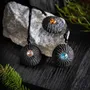 Jewelry - Bog Oak & Austrian Crystal Pendant – Round, 40x40x12 mm – Blue Halo - GLASS4CANDLES
