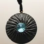 Jewelry - Bog Oak & Austrian Crystal Pendant – Round, 40x40x12 mm – Blue Halo - GLASS4CANDLES
