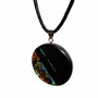 Jewelry - Bog Oak & Amber Pendant – Round, 40x40x6 mm – Turquoise Halo Disc - GLASS4CANDLES